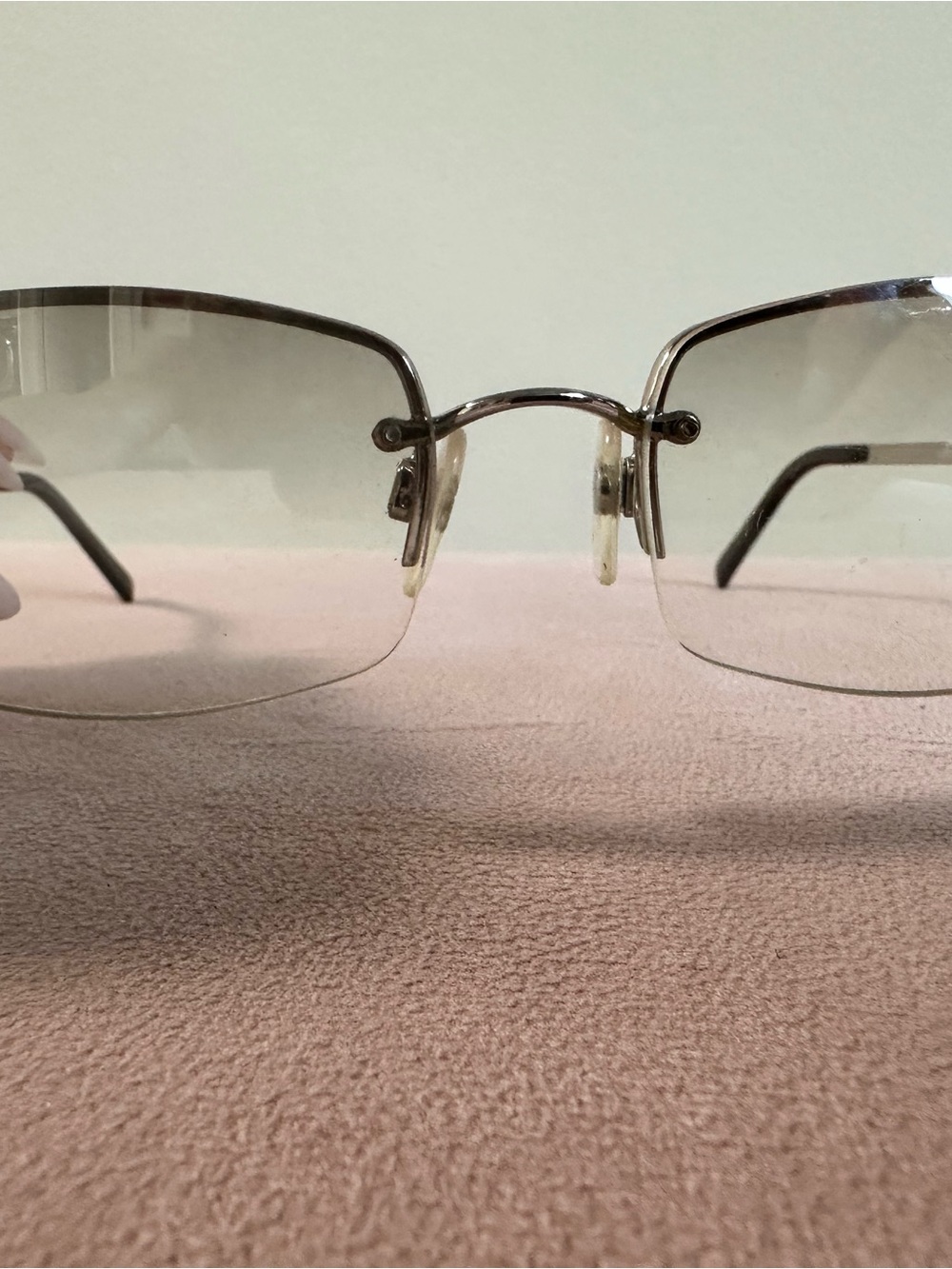 Rimless Silver Crystal Chanel logo initial Women's Sunglasses - Silver - Picture 6 of 9